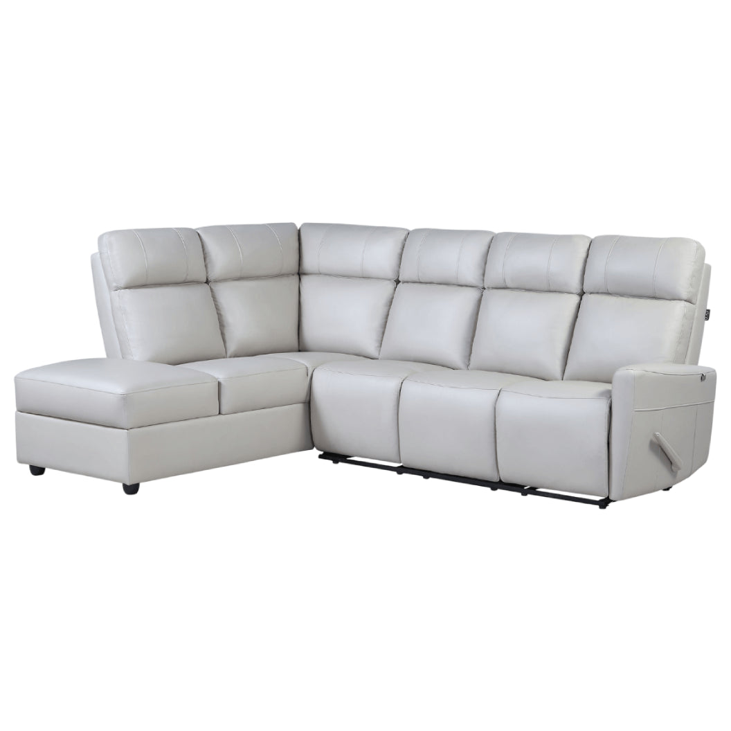 Sectionnel inclinable aspect cuir beige pâle avec table rabattable & chaise longue - Prague