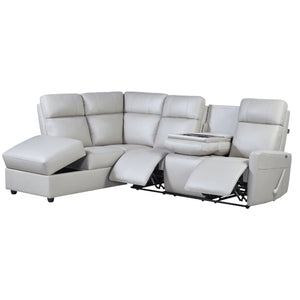 Sectionnel inclinable aspect cuir beige pâle avec table rabattable & chaise longue - Prague