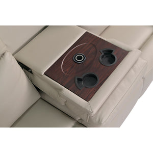Sectionnel inclinable aspect cuir beige pâle avec table rabattable & chaise longue - Prague