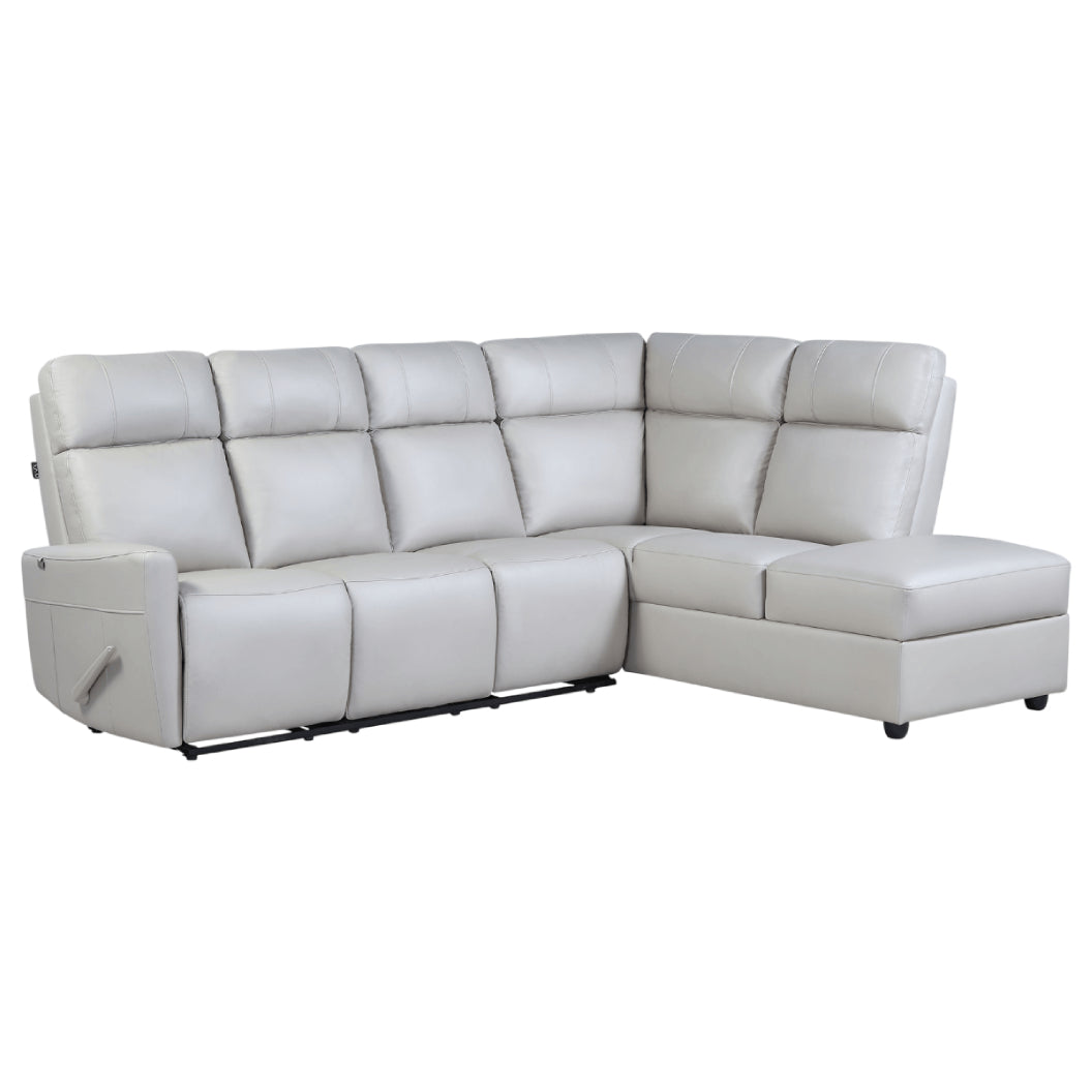 Sectionnel inclinable aspect cuir beige pâle avec table rabattable & chaise longue - Prague
