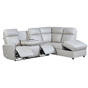 Sectionnel inclinable aspect cuir beige pâle avec table rabattable & chaise longue - Prague