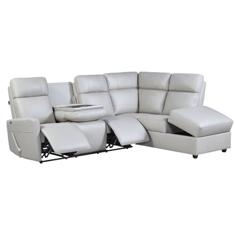 Sectionnel inclinable aspect cuir beige pâle avec table rabattable & chaise longue - Prague