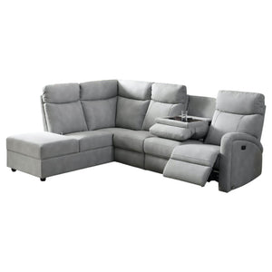 Sectionnel motorisé en tissu gris pâle avec table rabattable & chaise longue - Bordeaux