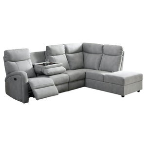 Sectionnel motorisé en tissu gris pâle avec table rabattable & chaise longue - Bordeaux