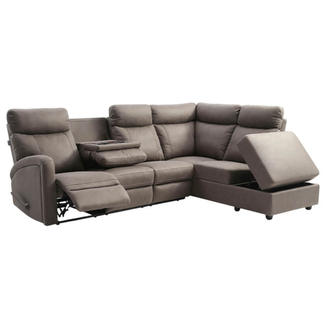Sectionnel inclinable en tissu gris avec rangement & table rabattable - Bordeaux