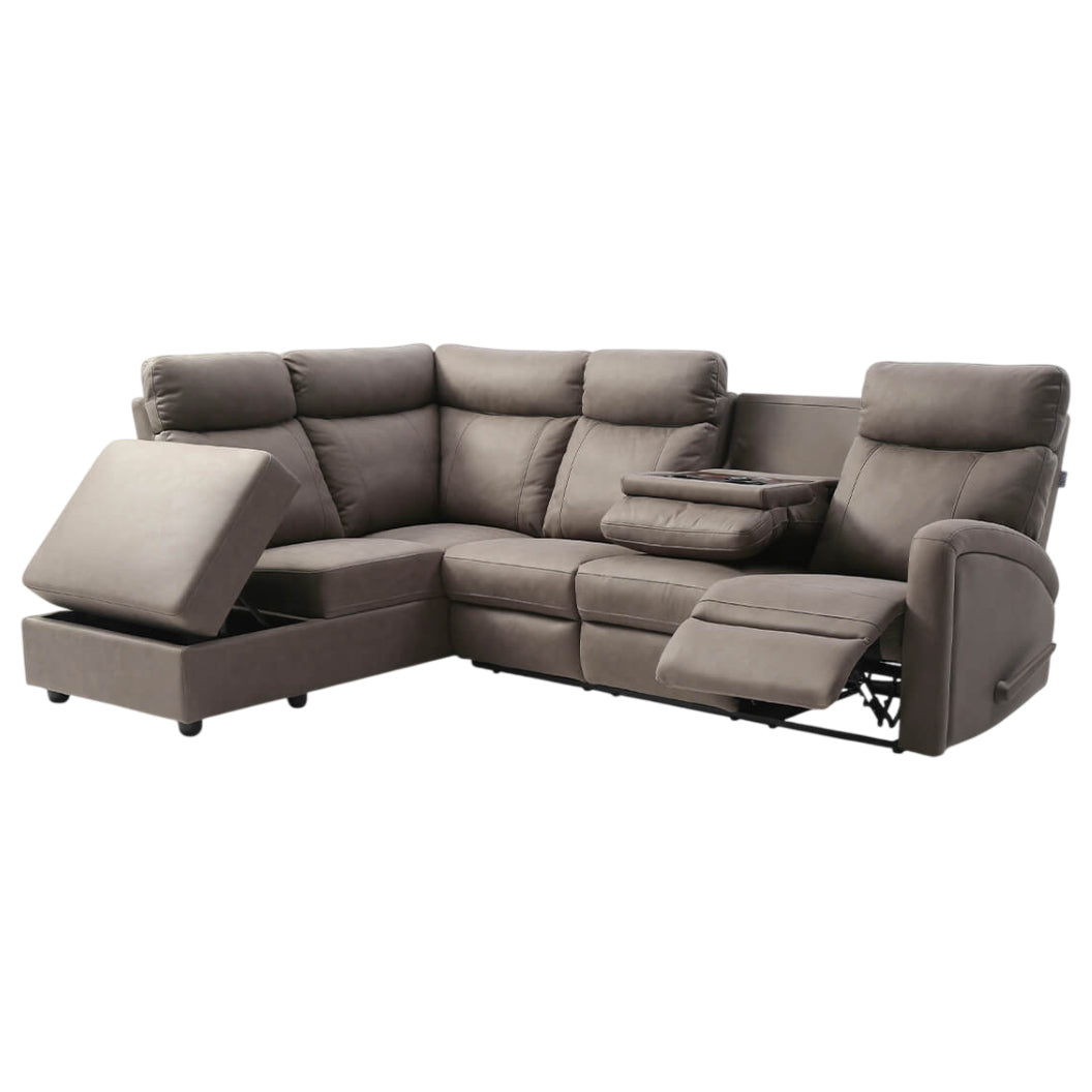 Sectionnel inclinable en tissu gris avec table rabattable & chaise longue - Bordeaux