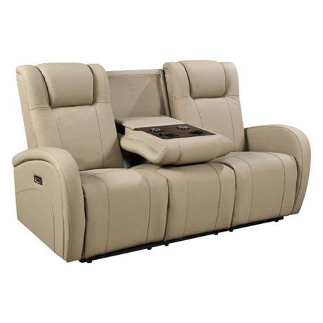 Sofa motorisé en tissu et en cuir avec table rabattable & chargeur sans fil - Marseille