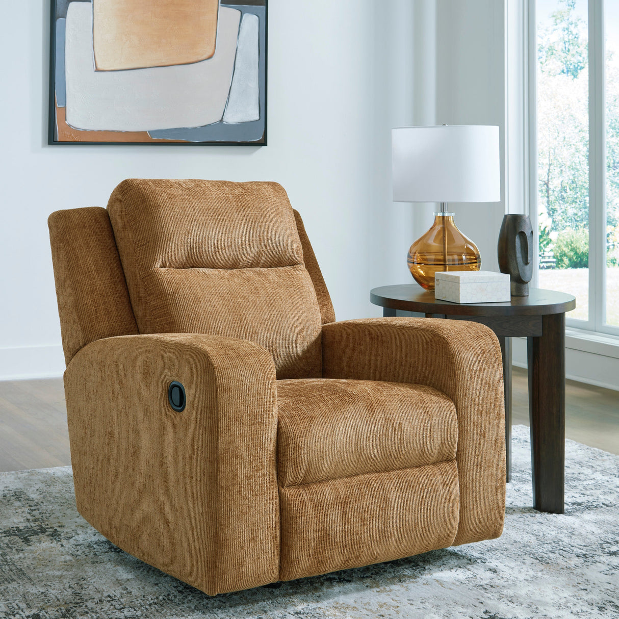 Fauteuil en tissu brun miel berçant et inclinable - Kanlow