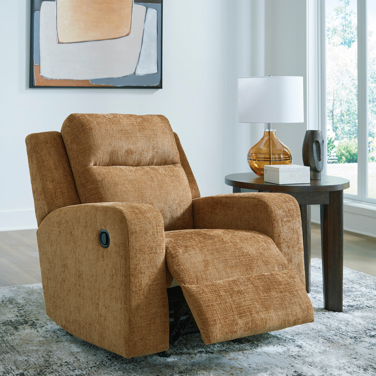 Fauteuil en tissu brun miel berçant et inclinable - Kanlow