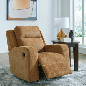 Fauteuil en tissu brun miel berçant et inclinable - Kanlow