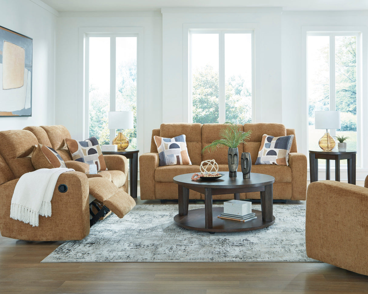 Fauteuil en tissu brun miel berçant et inclinable - Kanlow