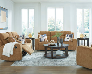 Fauteuil en tissu brun miel berçant et inclinable - Kanlow