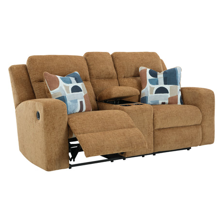 Causeuse inclinable en tissu brun clair avec console et coussins  - Kanlow