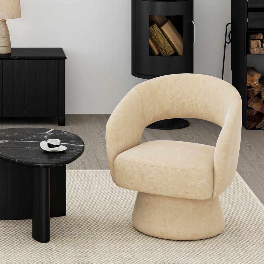 Chaise accent pivotante en tissu beige - Santo