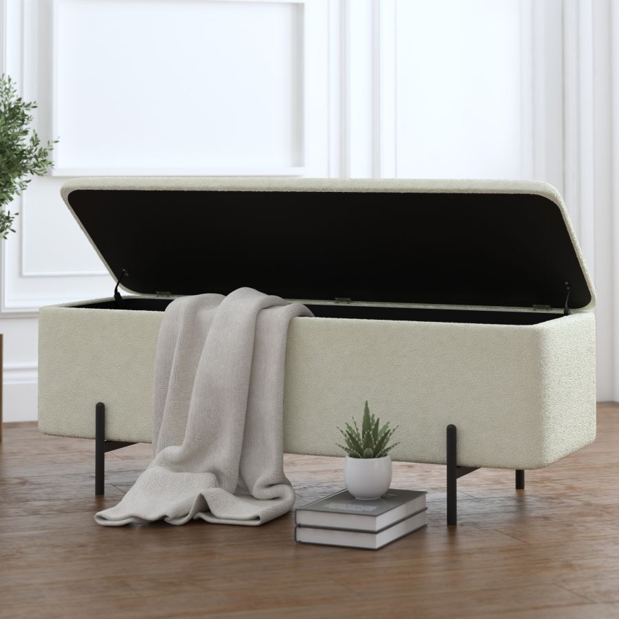 Banc de rangement Erzo en tissu blanc