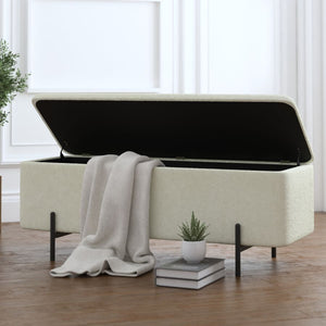 Banc de rangement Erzo en tissu blanc