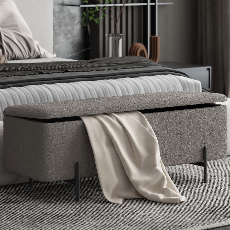 Banc de rangement Erzo en tissu gris chaud