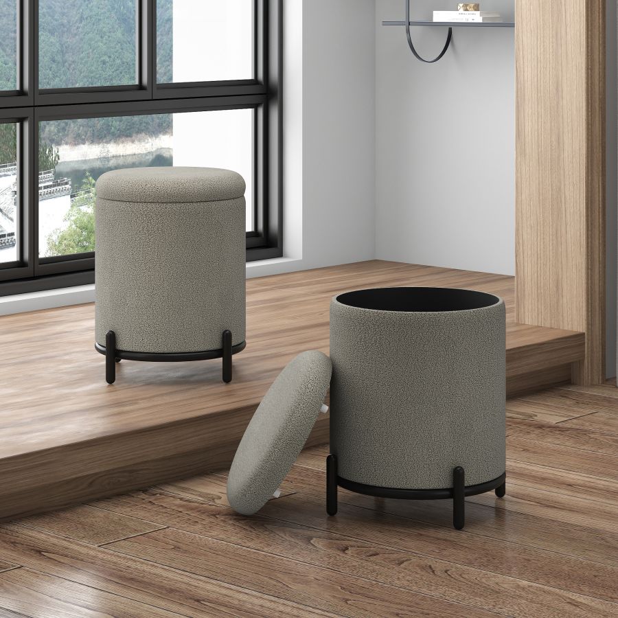 Pouf de rangement Castor en tissu gris chaud