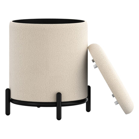 Pouf de rangement Castor en tissu crème