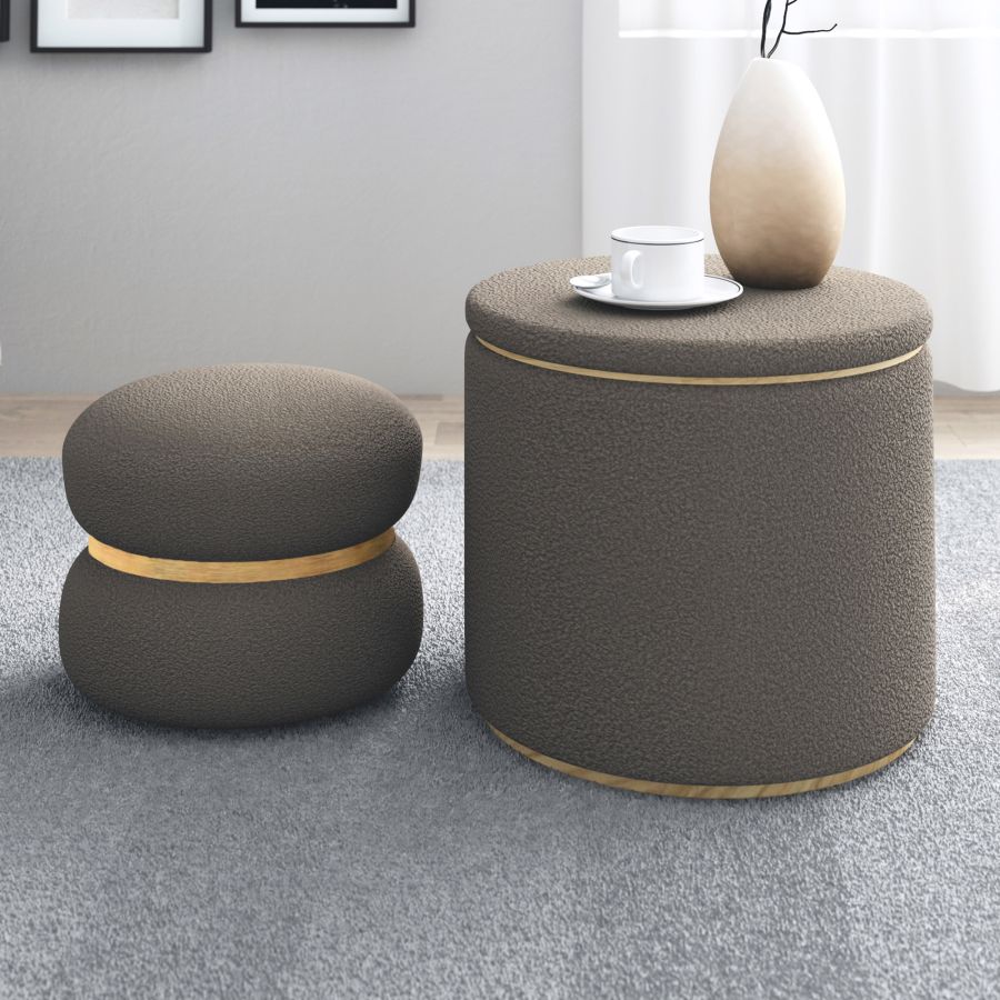Ensemble de 2 poufs Cecily en tissu gris chaud