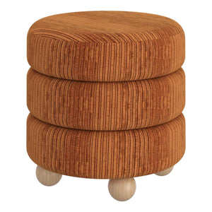 Pouf rond Willo en tissu canalisé brun rouille