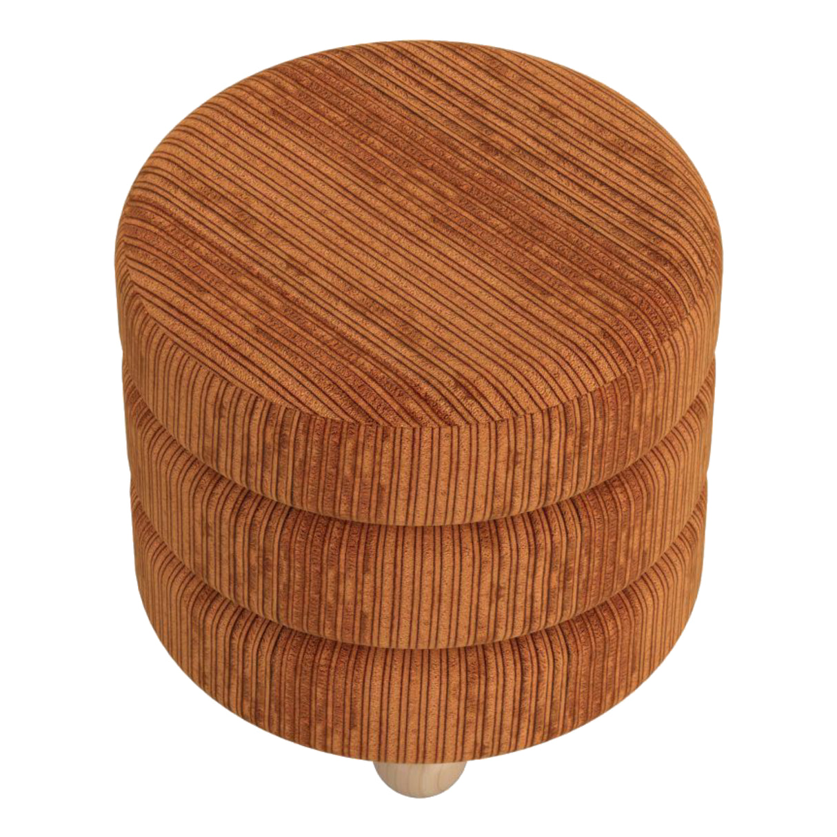 Pouf rond Willo en tissu canalisé brun rouille
