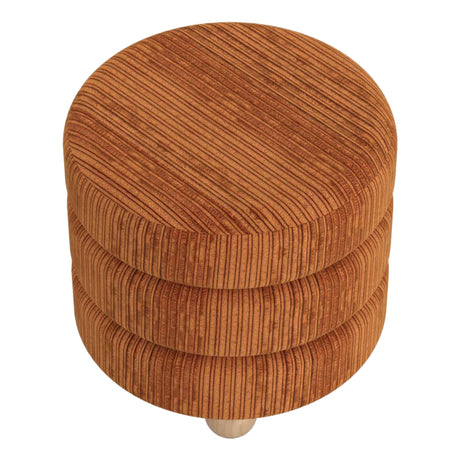Pouf rond Willo en tissu canalisé brun rouille
