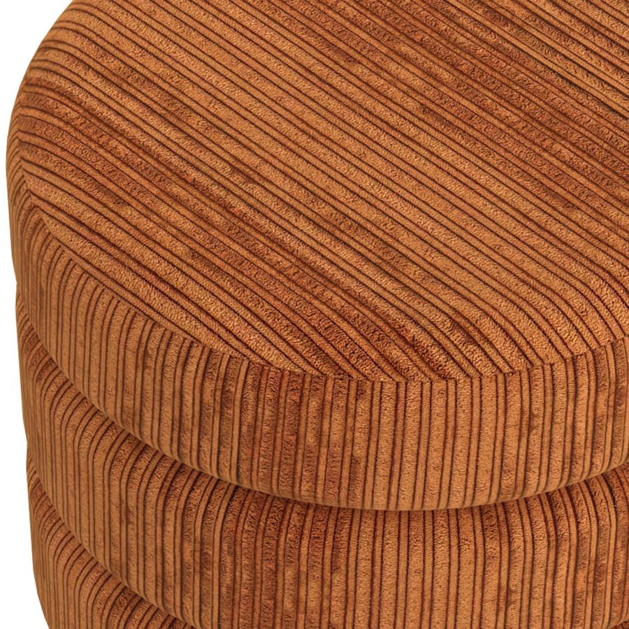 Pouf rond Willo en tissu canalisé brun rouille
