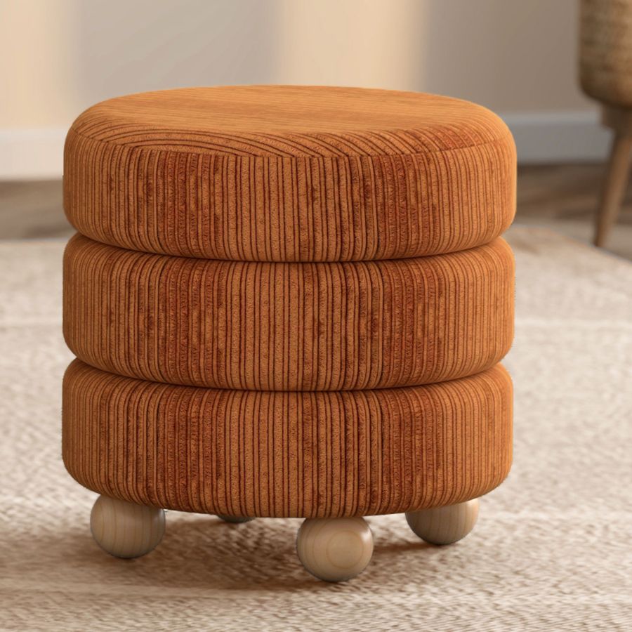 Pouf rond Willo en tissu canalisé brun rouille