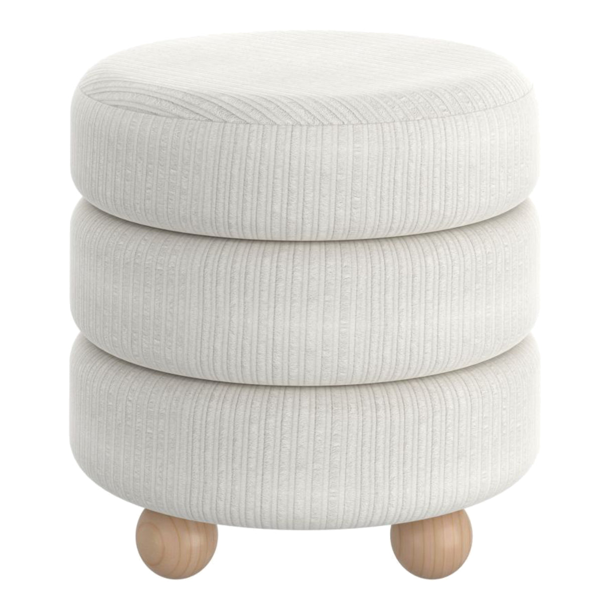 Pouf rond Willo en tissu canalisé ivoire