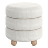 Pouf rond en tissu canalisé et bois naturel - Willo