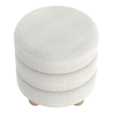 Pouf rond Willo en tissu canalisé ivoire