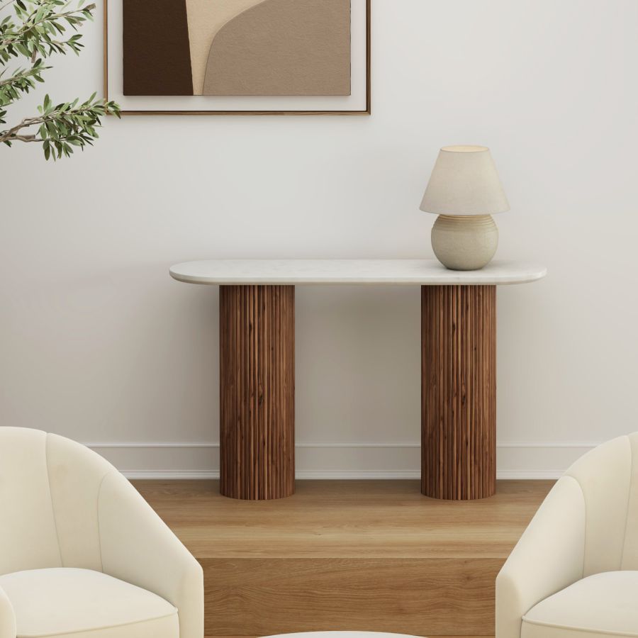 Table console ovale Jilsa en marbre et bois