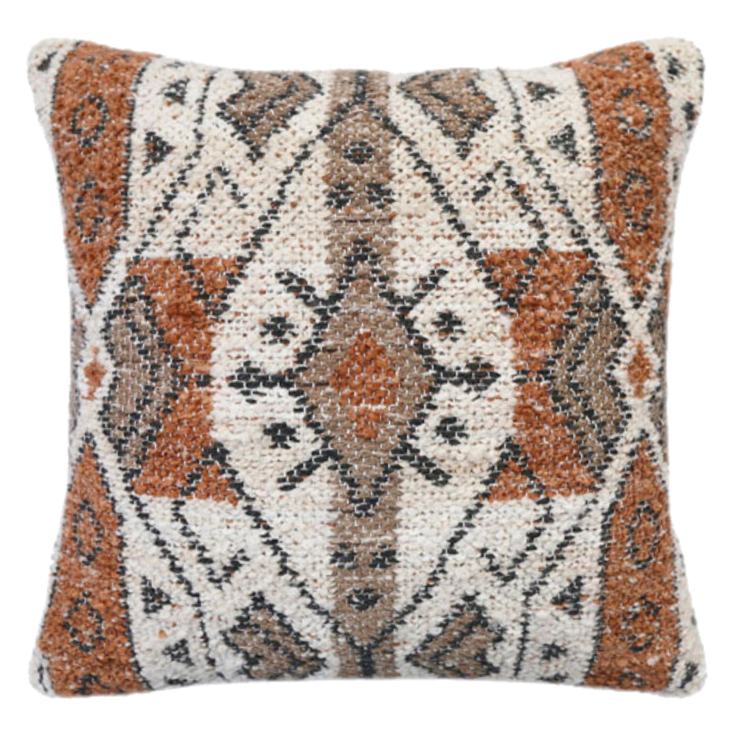 Coussin 20 x 20 po en tissu sienne/ivoire/noir - Kierenworth