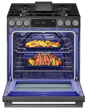 Cuisinière au gaz 30 po, 6,3 pi³ Inox noir avec Convection ProBake® et Air Fry