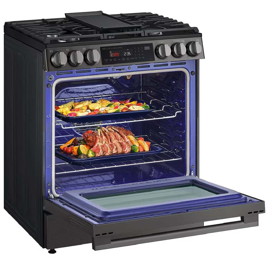 Cuisinière au gaz 30 po, 6,3 pi³ Inox noir avec Convection ProBake® et Air Fry