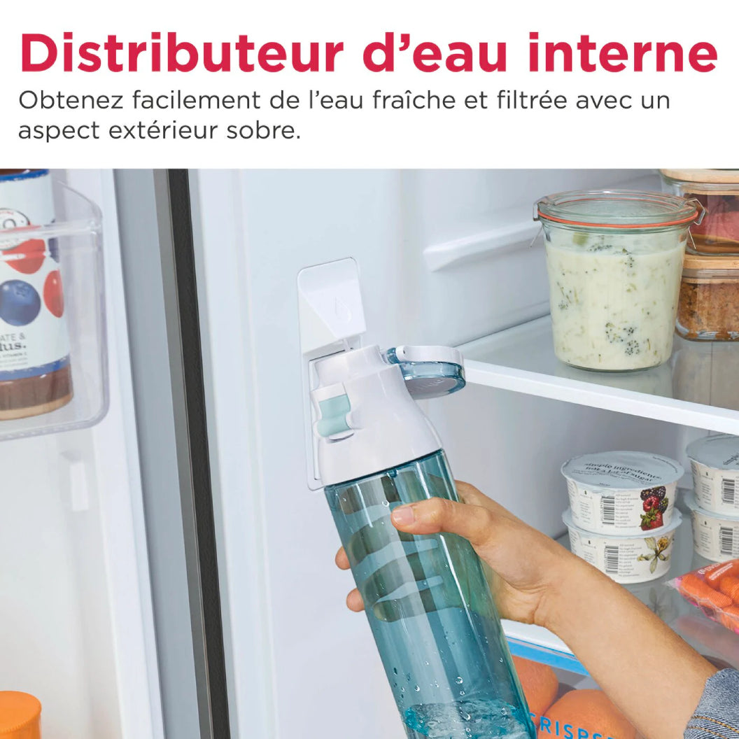 Réfrigérateur porte française profondeur de comptoir 33 po, 20 pi³, 3 portes Inox avec Distributeur d'eau et machine à glaçons