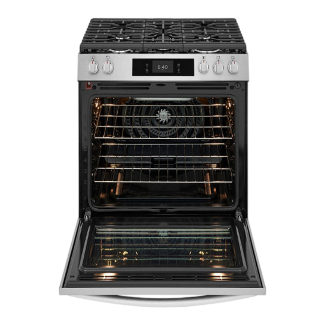 Cuisinière à gaz encastrable option pizza 30 po 6 pi³ Inox - Air Fry & 5 brûleurs