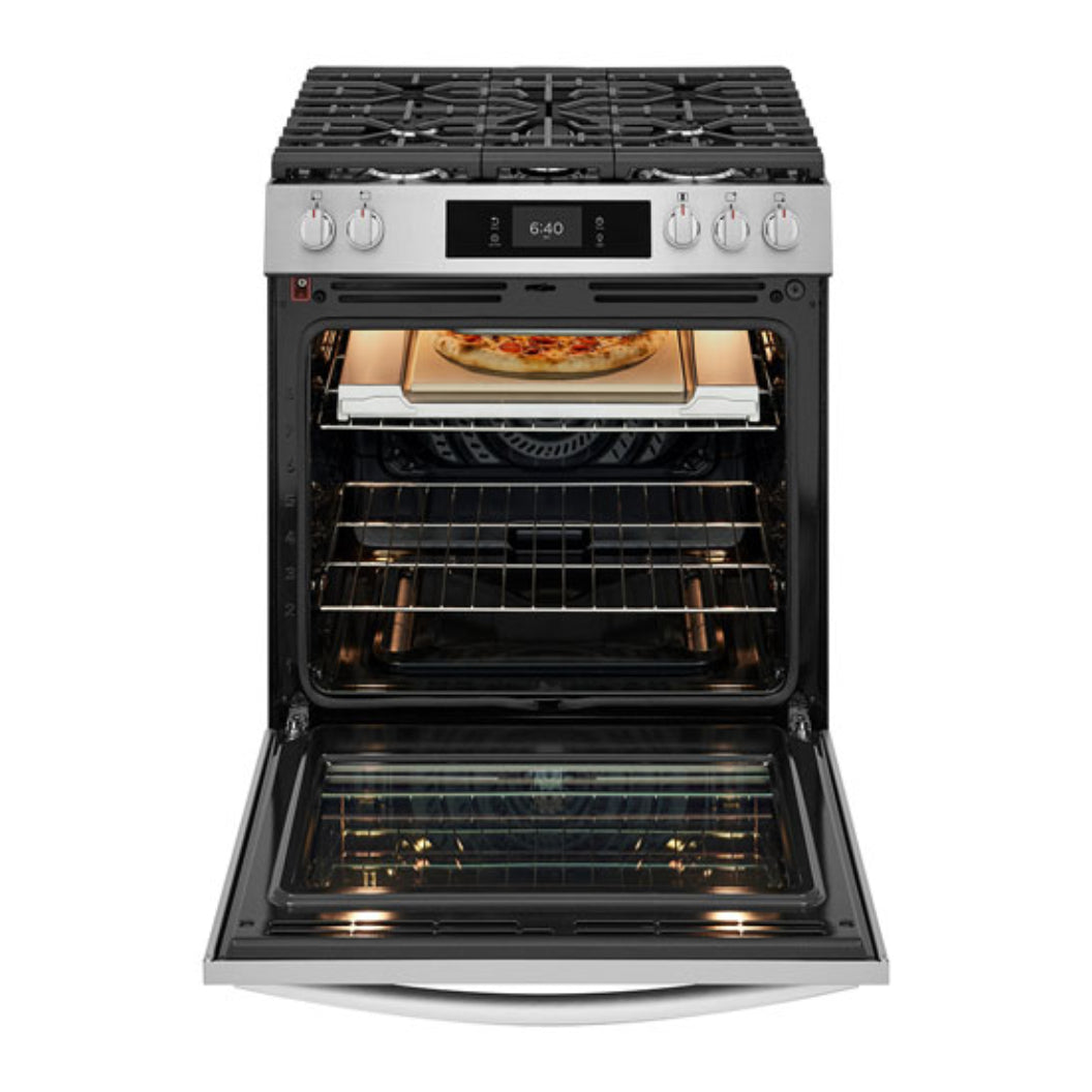 Cuisinière à gaz encastrable option pizza 30 po 6 pi³ Inox - Air Fry & 5 brûleurs
