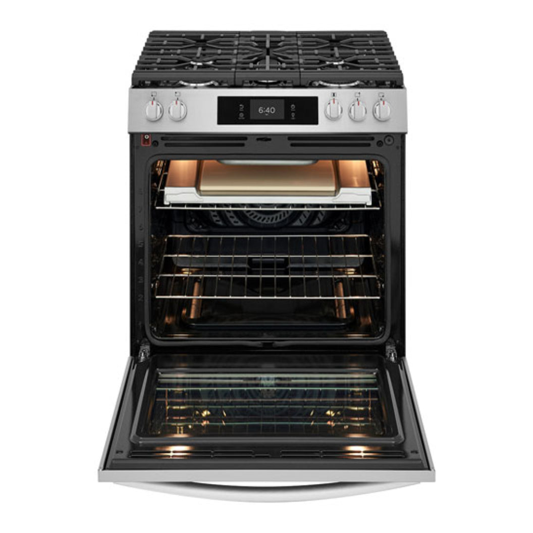 Cuisinière à gaz encastrable option pizza 30 po 6 pi³ Inox - Air Fry & 5 brûleurs