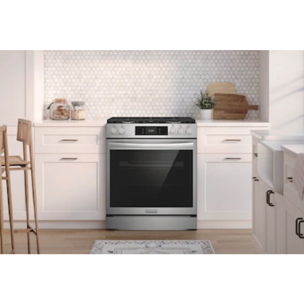 Cuisinière à gaz encastrable option pizza 30 po 6 pi³ Inox - Air Fry & 5 brûleurs