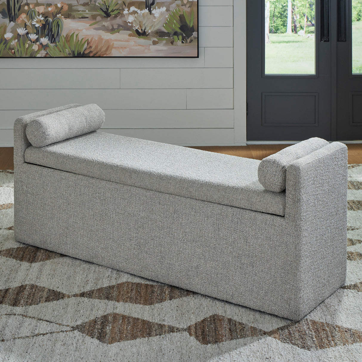 Banc de salle à manger en tissu beige avec rangement - Galliden