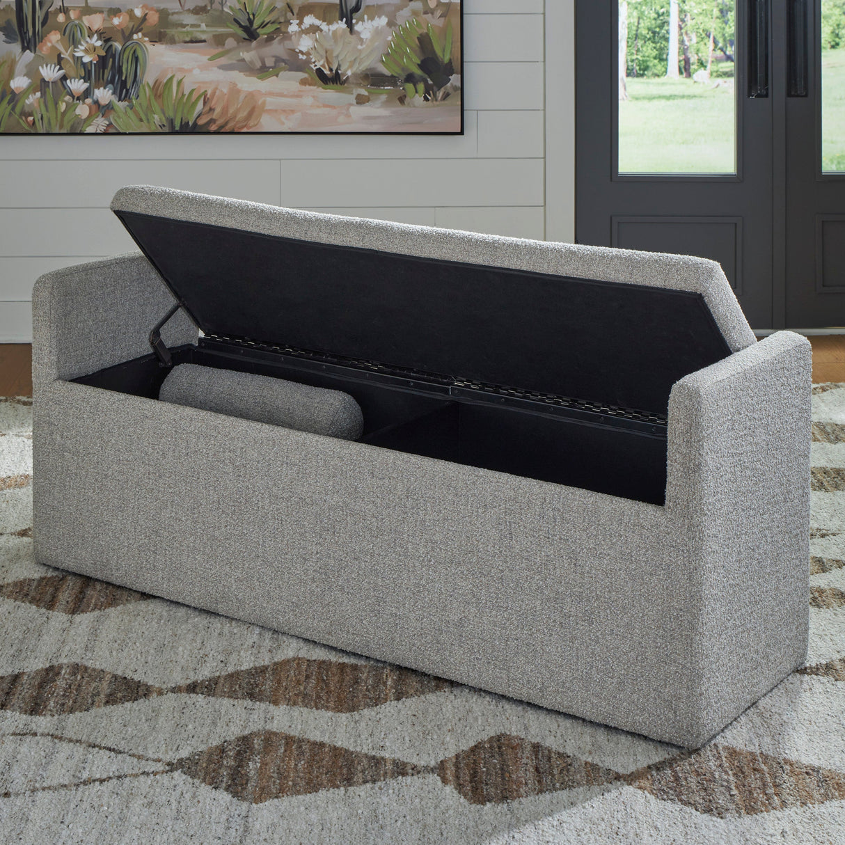 Banc de salle à manger en tissu beige avec rangement - Galliden