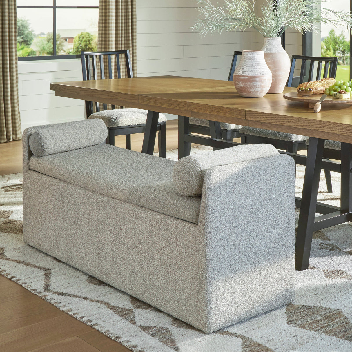 Banc de salle à manger en tissu beige avec rangement - Galliden