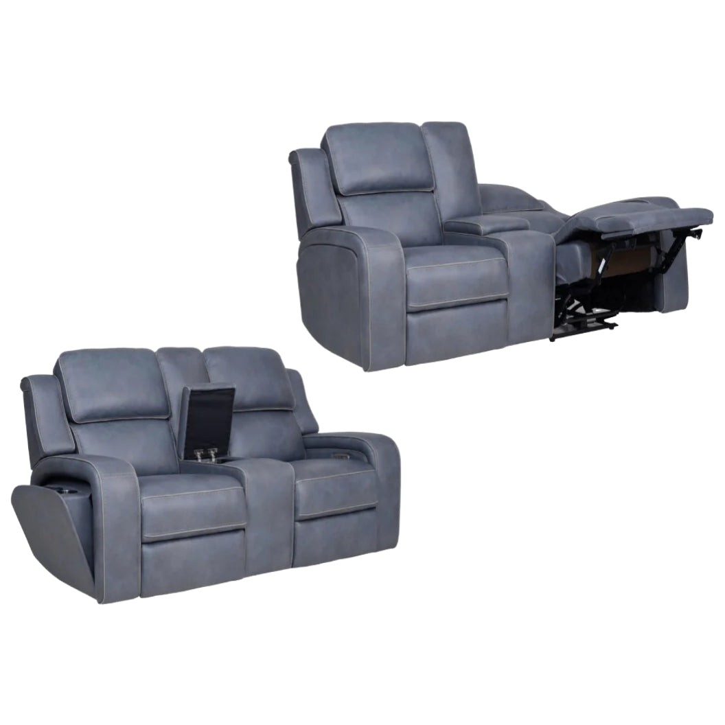 Causeuse inclinable motorisée aspect cuir bleu marine avec console - K2250