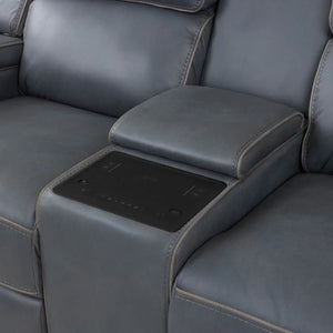 Causeuse inclinable motorisée aspect cuir bleu marine avec console - K2250