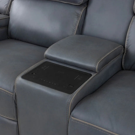 Causeuse inclinable motorisée aspect cuir bleu marine avec console - K2250