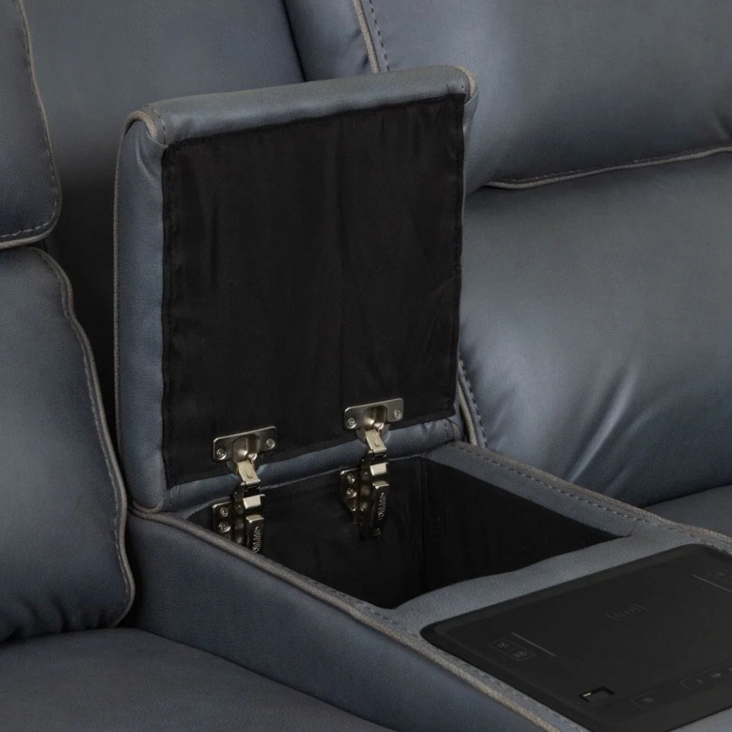 Causeuse inclinable motorisée aspect cuir bleu marine avec console - K2250