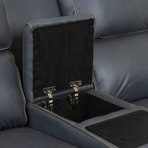 Causeuse inclinable motorisée aspect cuir bleu marine avec console - K2250