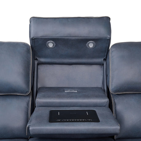 Sofa inclinable motorisé aspect cuir bleu marine avec table rabattable - K2250